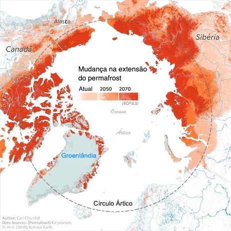 Mudança
                                                          da extensão do
                                                          permafrost ao
                                                          longo dos
                                                          anos